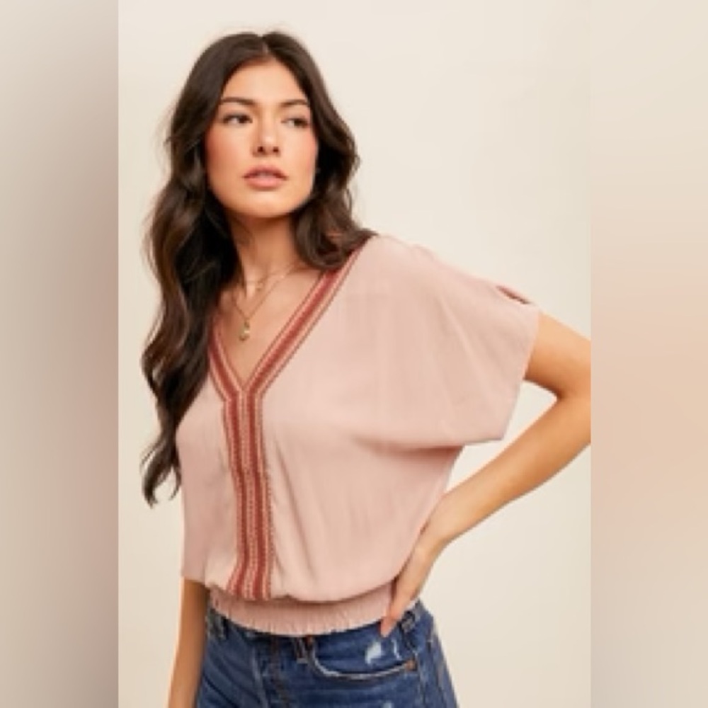 NWT Hem & Thread Meryl Zig Zag Trimmed Kimono Sleeve Top Bohemian Style Blouse - Picture 3 of 15